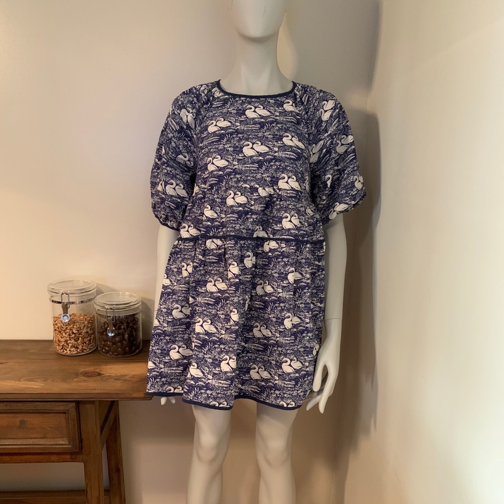 Laura Ashley blue print balloon mini dress.